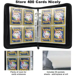 Trading Card Binder 4 Pocket,400 Pockets Card Binder for Pokemon Cards with Z... - Image 2