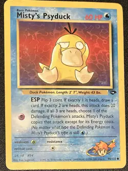 Pokemon TCG Card Misty’s Psyduck 90/132 Rare Vintage WOTC Gym Heroes 2000 MP - Image 1