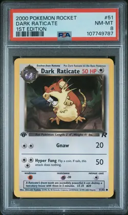 2000 POKEMON ROCKET 1ST ED #51 DARK RATICATE PSA 8 - Image 1