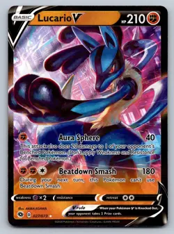 Lucario V 027/073 Holo Rare V Champion's Path Pokemon Near Mint - Image 1