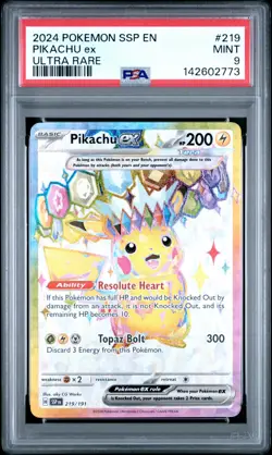 2024 POKEMON SSP EN-SURGING SPARKS ULTRA RARE #219 PIKACHU EX PSA 9 - Image 1