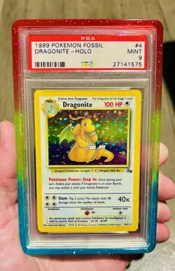 1999 POKEMON FOSSIL #4 DRAGONITE-HOLO PSA 9 RAINBOW 🌈 GRADEDGUARD 😱 - Image 1