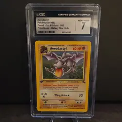 Pokemon Aerodactyl Fossil 1st Edition Prerelease Galaxy Star Holo CGC 7 1/62 - Image 1