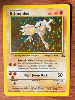 Hitmonlee Fossil Holo Rare 7/62 1999 Pokemon Wizards of the Coast Vintage MP - Image 1
