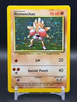 Hitmonchan 7/102 Holo Rare Base Set Unlimited Pokemon English WOTC MP - Image 1