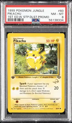 1999 POKEMON JUNGLE 1ST ED W STAMP DUELIST PROMO #60 PIKACHU PSA 8 - Image 1