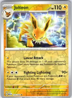JOLTEON 135/165 151 POKEMON REVERSE HOLO NM/M - Image 1
