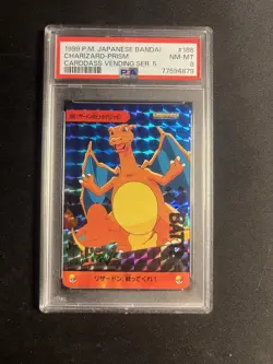 1999 POKEMON JPN BANDAI CARDDASS VENDING SER 5 #186 CHARIZARD-PRISM PSA 8 - Image 1