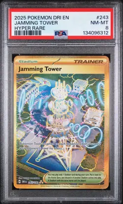 JAMMING TOWER #243 2025 POKEMON DRI EN-DESTINED RIVALS HYPER RARE PSA 8 - Image 1