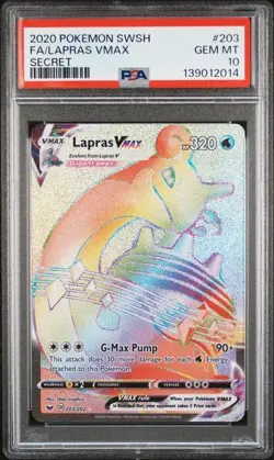 PSA 10 LAPRAS VMAX 203 SECRET RARE RAINBOW SWORD & SHIELD BASE SET POKEMON - Image 1