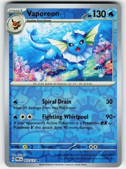 Vaporeon 022/131 Holo Rare SV: Prismatic Evolutions Pokemon Reverse Holo NM - Image 1