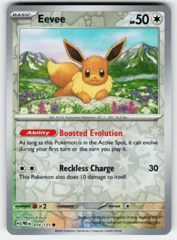 Eevee 074/131 Common SV: Prismatic Evolutions Pokemon Reverse Holo Near Mint - Image 1