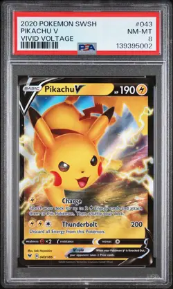 2020 POKEMON SWORD & SHIELD VIVID VOLTAGE #043 PIKACHU V PSA 8 - Image 1