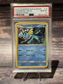 2019 Pokemon Sun and Moon Vaporeon-holo Hidden Fates PSA 10 GEM MINT - Image 1