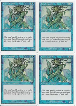 MTG: CORAL MERFOLK 7th Edition COMMON; played, Excellent condition x4 - Image 1