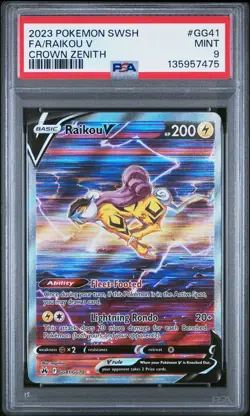 2023 POKEMON SWORD & SHIELD CROWN ZENITH #GG41 FULL ART/RAIKOU V PSA 9 - Image 1