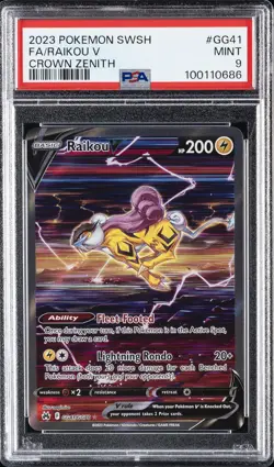 2023 POKEMON SWORD & SHIELD CROWN ZENITH #GG41 FULL ART/RAIKOU V PSA 9 - Image 1