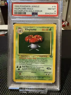 1999 POKEMON JUNGLE #15 VILEPLUME-HOLO PSA 8 Incomplete Holo Error - Image 1