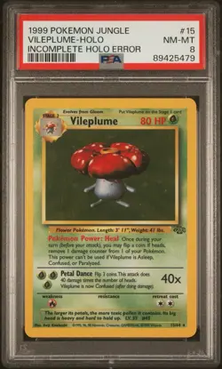 1999 POKEMON JUNGLE #15 VILEPLUME-HOLO PSA 8 Incomplete Holo Error - Image 3
