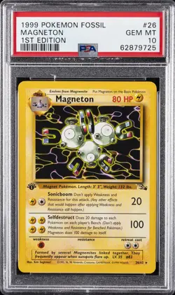 1999 POKEMON FOSSIL 1ST ED #26 MAGNETON PSA 10 - Image 1