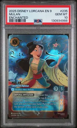 2025 DISNEY LORCANA EN 9-FABLED ENCHANTED MULAN - CONSIDERATE DIPLOMAT PSA 10 - Image 1