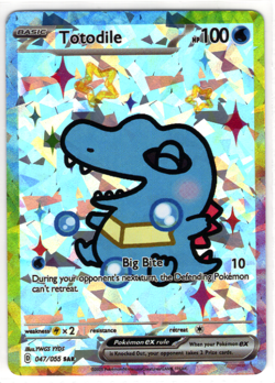 POKEMON RAINBOW BOARDER FAN ART CARD * TOTODILE * CRACKED ICE HOLO - Image 1