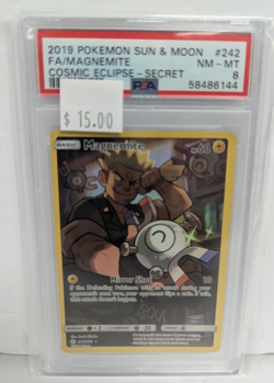 2019 Pokemon Sun & Moon #242 FA/Magnemite Cosmic Eclipse Secret PSA 8 - Image 3