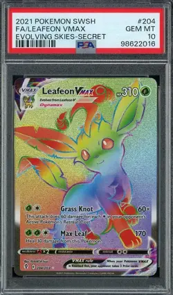 2021 Pokemon Evolving Skies 204/203 LEAFEON VMAX Secret PSA 10 Gem Mint - Image 1