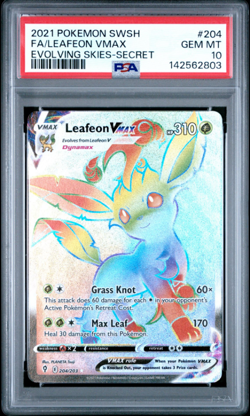 2021 Pokemon Evolving Skies Leafeon VMAX Secret #204/203 PSA 10 Gem Mint - Image 1