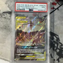 PSA 9 Pokemon Espeon & Deoxys GX SM Black Star SM240 TAG TEAM Promo Holo - Image 1