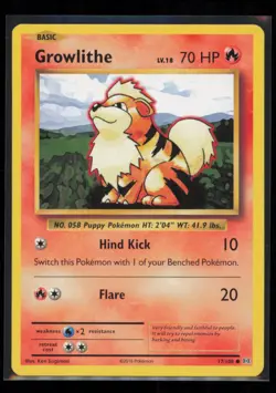 Growlithe 17/108 Pokemon Evolutions Common Moderately Played - Image 1