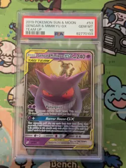 2019 POKEMON SUN & MOON TEAM UP #53 GENGAR & MIMIKYU GX PSA 10 - Image 1