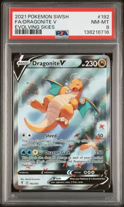 2021 POKEMON SWORD & SHIELD EVOLVING SKIES #192 FULL ART/DRAGONITE V PSA 8 - Image 1