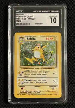 Pokemon Raichu 14/102 Unlimited Base Set 1999 CGC 10 GEM MINT - Image 1