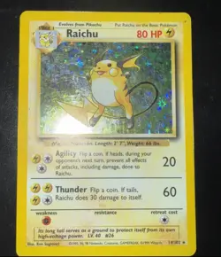 Pokemon TCG Raichu Base Set Holo Rare Card 14/102 MP - Image 1