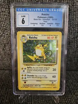 Pokemon TCG Raichu Base Set Holo Rare Card 14/102 Unlimited CGC 6 - Image 1