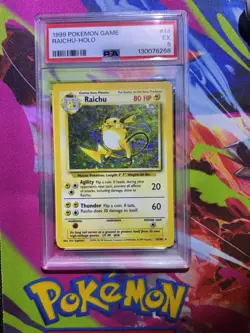 Pokemon TCG Base Set Raichu Holo Card 14/102 Unlimited Holo Rare PSA 5 - Image 1
