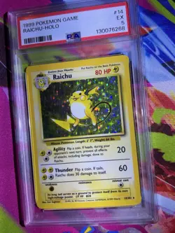 Pokemon TCG Base Set Raichu Holo Card 14/102 Unlimited Holo Rare PSA 5 - Image 2