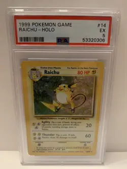 1999 Pokemon Raichu Base Set 14/102 Holo PSA 5 EX - Image 1