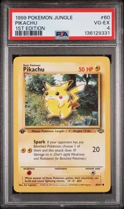 1999 Pokemon TCG Pikachu Jungle wizard stamp 60/64 - 1st Edition PSA 4 - Image 1