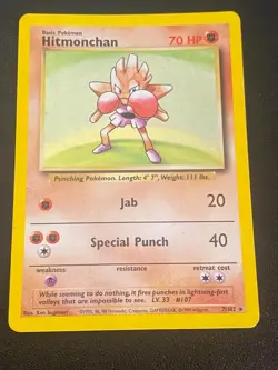 Hitmonchan 7/102 Base Set Holo Rare Pokemon Card Light Play - Image 1