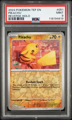 2024 POKEMON TEF EN-TEMPORAL FORCES REVERSE HOLO #051 PIKACHU PSA 9 - Image 1