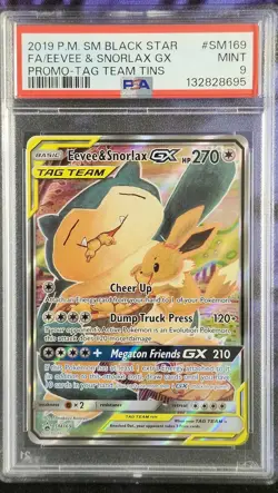 Pokemon PSA 9 Eevee & Snorlax GX SM169 Black Star Promo - Image 1