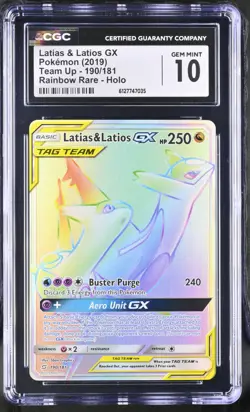 Latias & Latios GX 190/181 Team Up 2019 Rainbow Rare Pokemon CGC 10 - Image 1