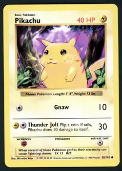 Pokemon Card Pikachu 58/102 Shadowless Base Set 1999 Yellow Cheeks MP - Image 1