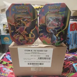 Sealed Case of 6x Mega Evolution Pokemon TCG Mega Charizard EX Tins X & Y - Image 1