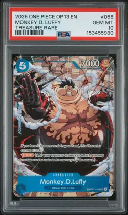 2025 One Piece OP13 En #058 Monkey D. Luffy Treasure Rare PSA 10 GEM MINT - Image 1