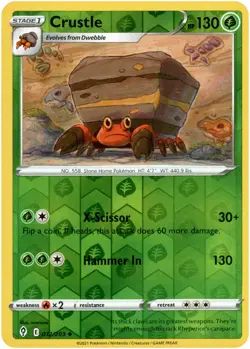 Crustle - 012/203 - Reverse Holo Evolving Skies Pokemon Card - NM/M! - Image 1