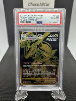 2022 Pokemon Silver Tempest Rayquaza VMax Full Art Secret Rare TG29 PSA 10 - Image 1