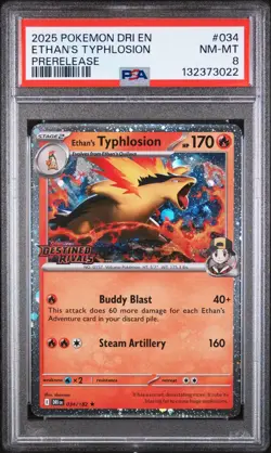 2025 Pokemon Destined Rivals #034/182 Ethan's Typhlosion (Prerelease) PSA 8 - Image 1